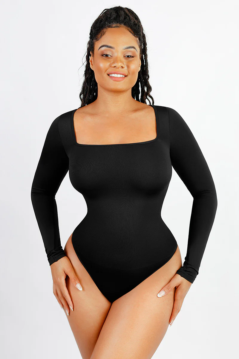 Body Gainant Ventre Plat à Manches Longues et Col Carré pour Femmes – Image 4