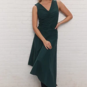 Rata | Robe longue asymétrique vert foncé