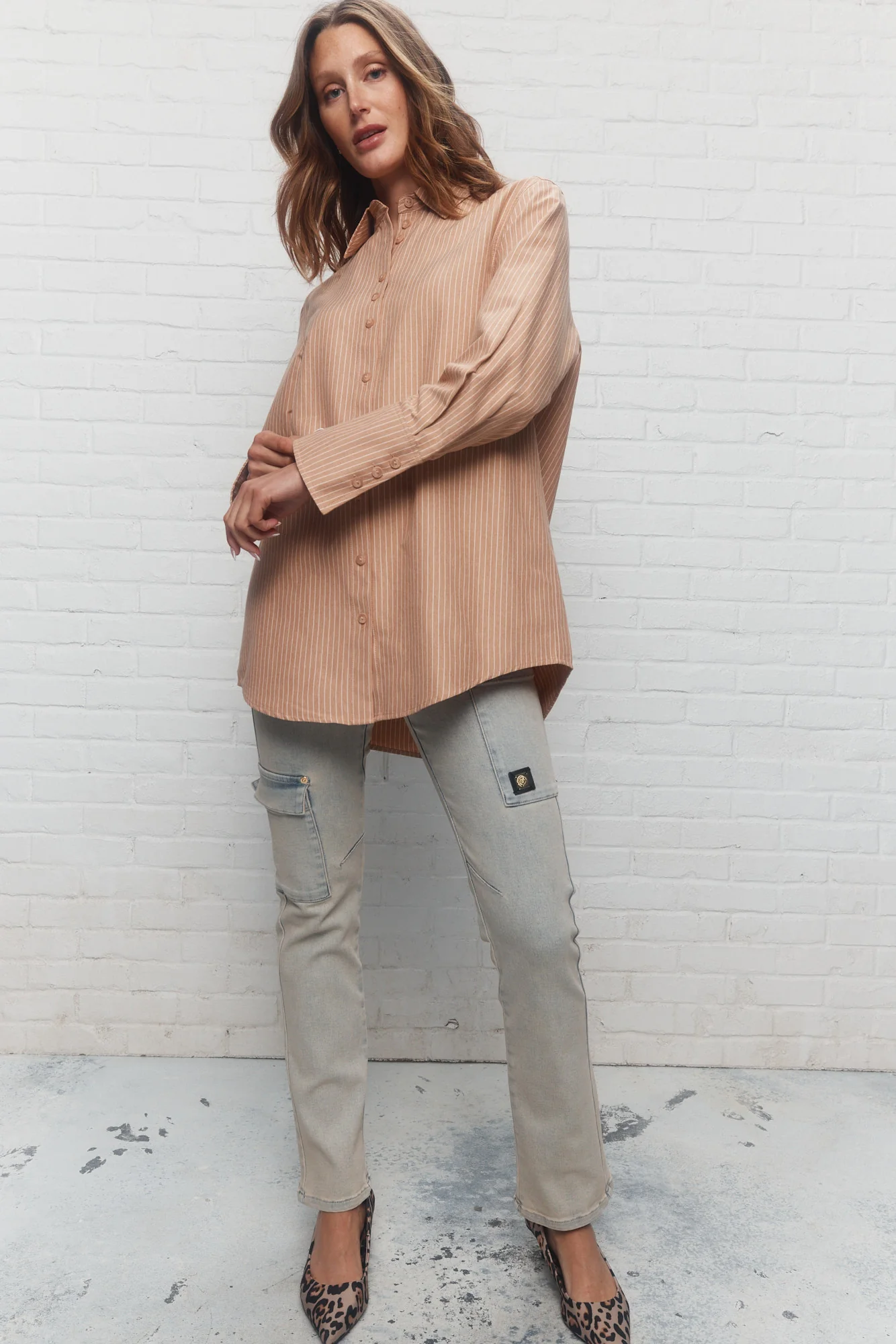 Valentine | Chemise lignée beige – Image 2