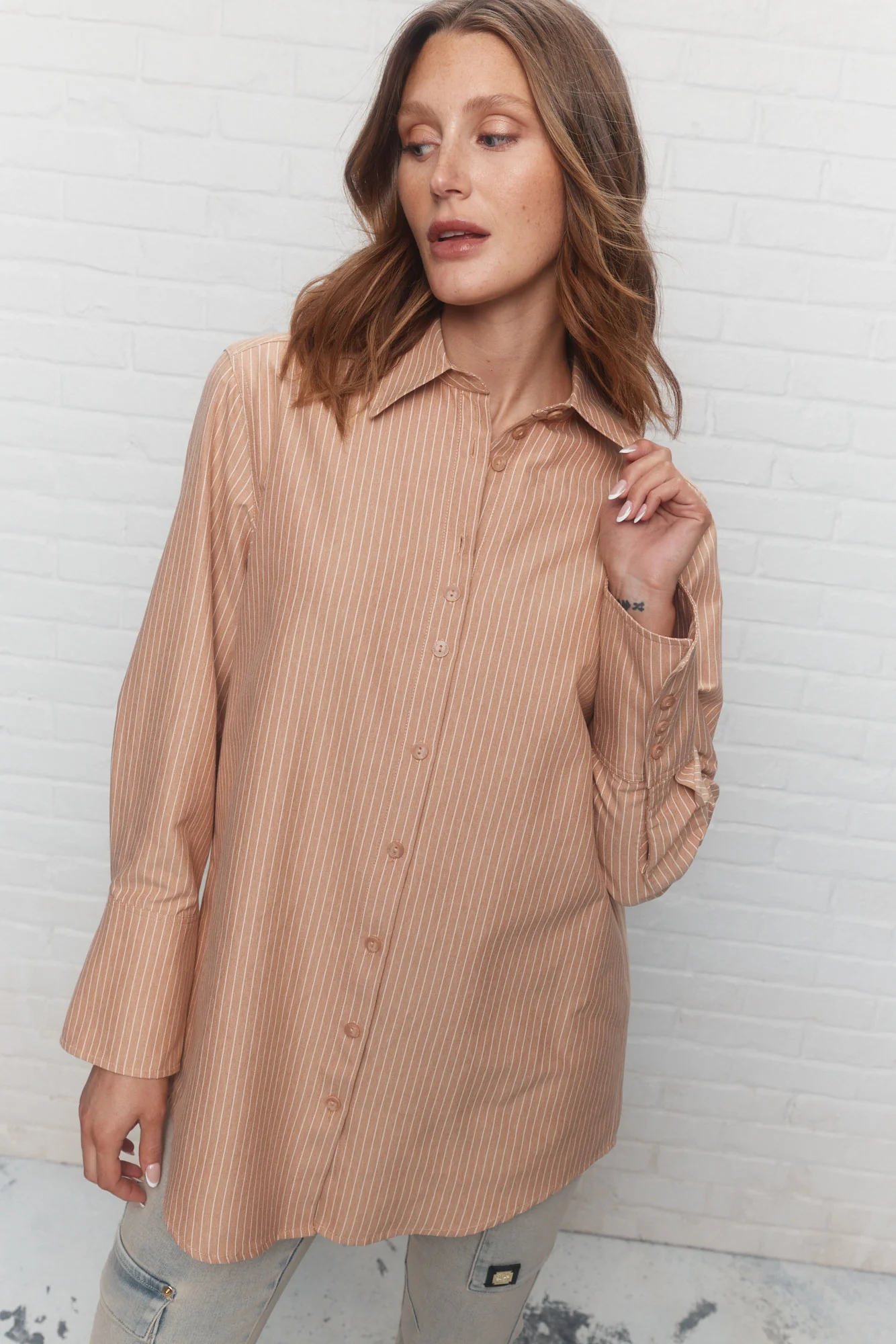 Valentine | Chemise lignée beige – Image 4