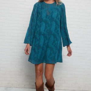 Dorothee | Robe bleue jacquard paisley