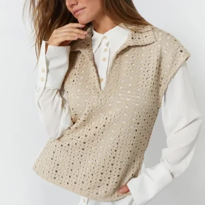 Chandail grège encolure en V | Isabeau