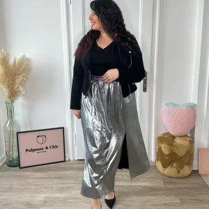 Jupe fluide métallisée grise