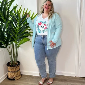 Gilet vert d’eau à bordure dorée en coton