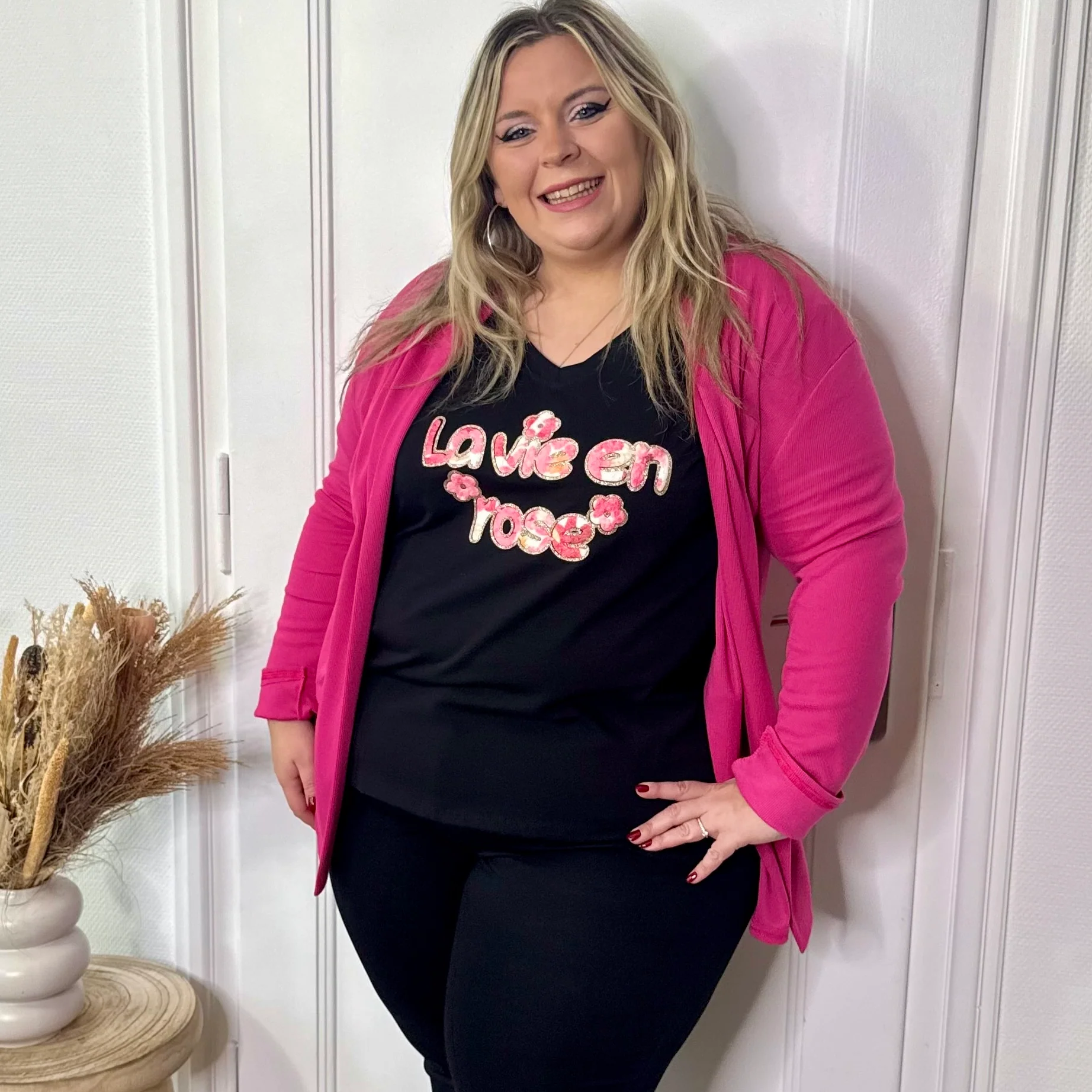 Blazer fluide à poches fuchsia – Image 3