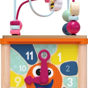 Topbright - Houten Activiteitenkubus met Klok - Tandwielen - Vormenstoof - Vlinder - Kralenlabyrint