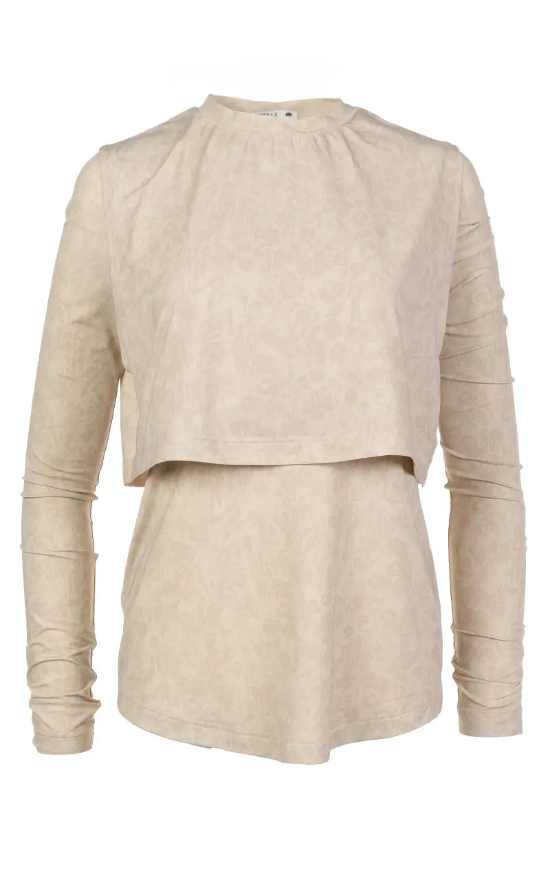 Chandail taupe imprimé avec superposition | Gogo – Image 4