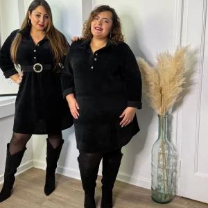 Robe en velours à col chemise noir