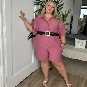 Combishort col chemise rose