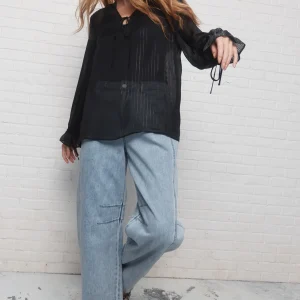 Bianca | Blouse noire métallique