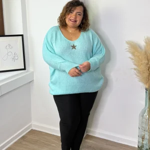 Pull détail étoile vert d’eau