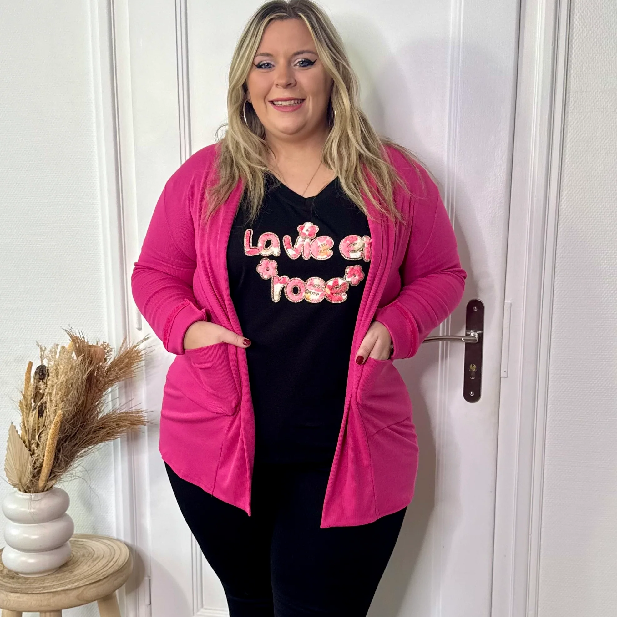 Blazer fluide à poches fuchsia – Image 2