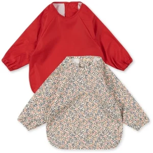 Konges Slojd - Set van 2 slabbetjes met mouwen Champ Bleu/Barbados Cherry