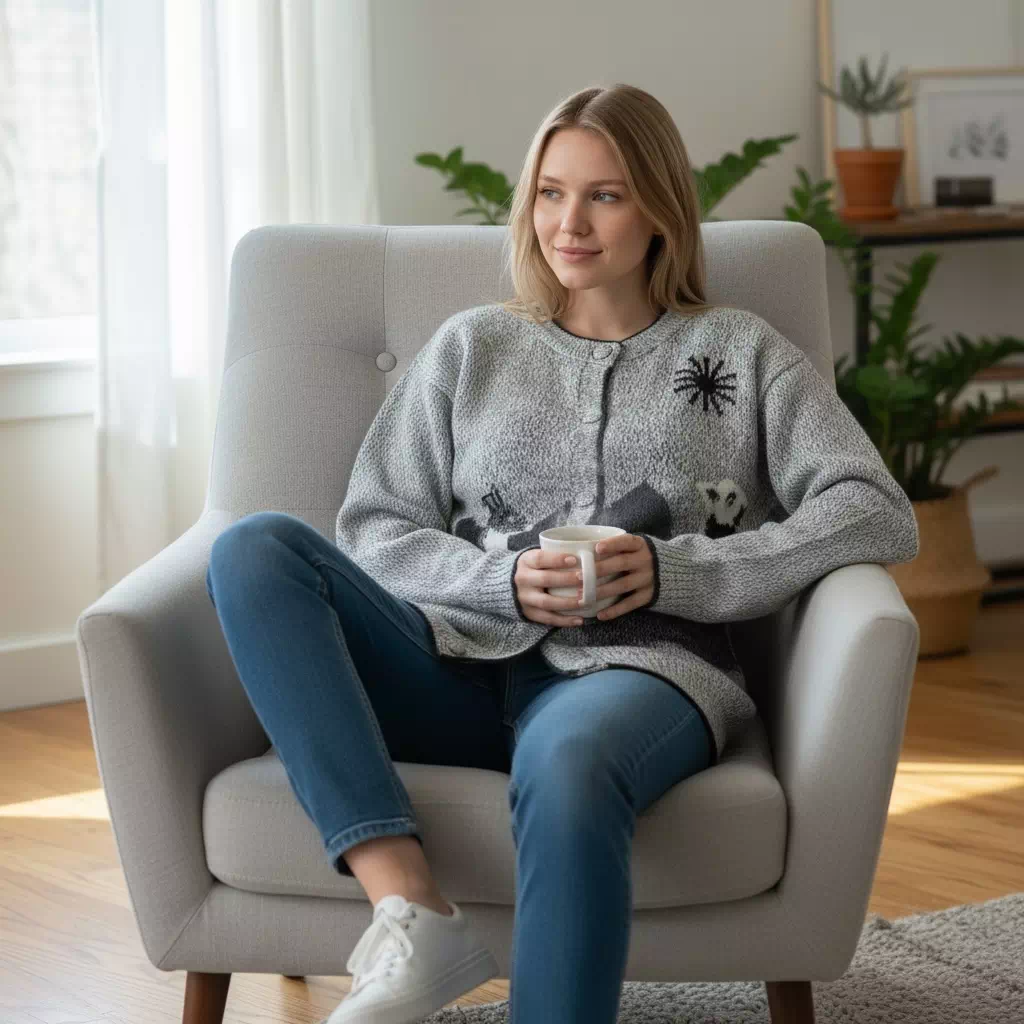 Gilet femme en alpaga 50% – Paysage – Image 3