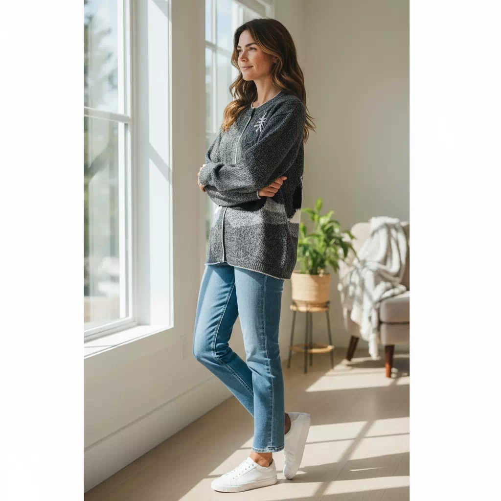 Gilet femme en alpaga 50% – Paysage – Image 6