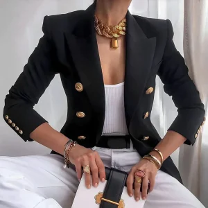 Blazer femme à double boutonnage avec boutons dorés