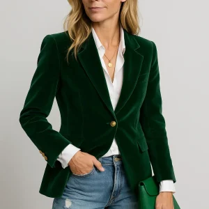 Blazer femme en velours ajusté avec fermeture un bouton