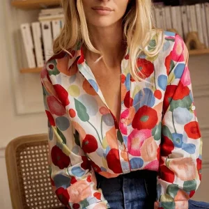 Blouse femme colorée à motifs floraux manches longues
