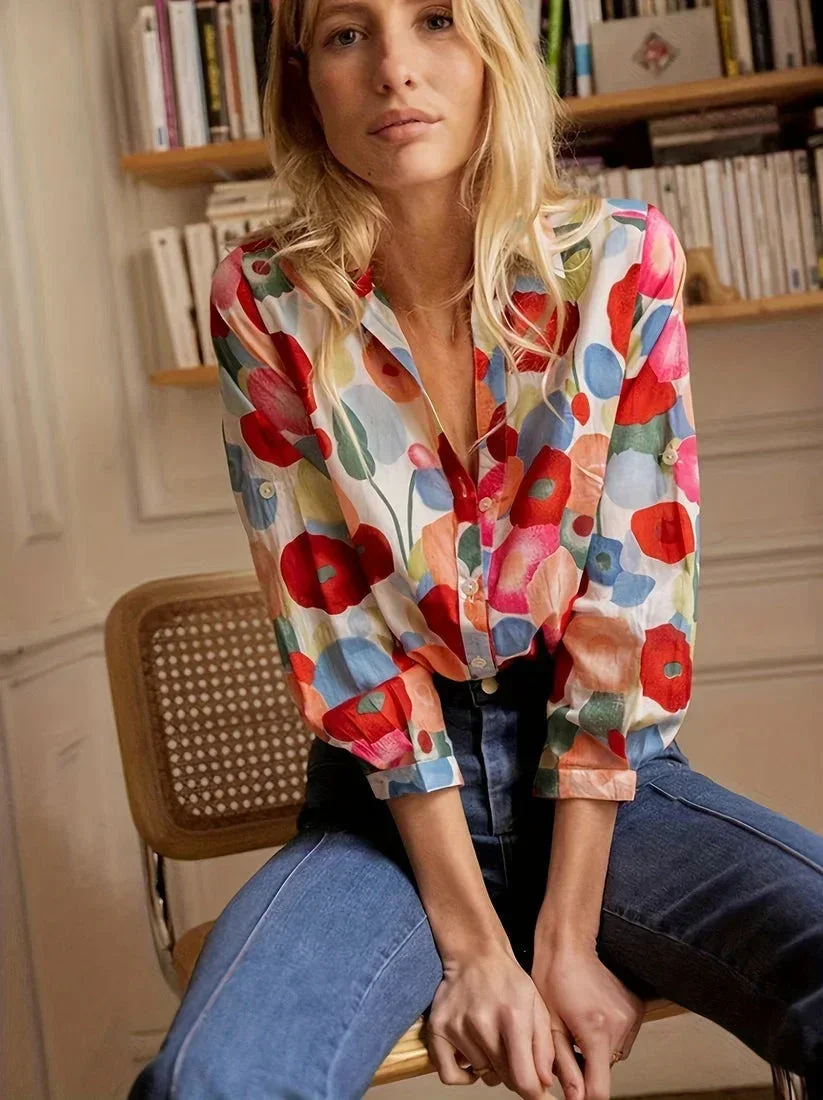 Blouse femme colorée à motifs floraux manches longues – Image 6