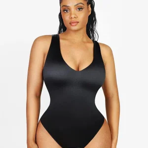 Body sculptant à encolure en V profonde, cintrant la taille