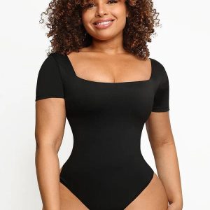 Body Gainant À Manches Courtes Et Décolleté Carré Avec Contrôle Du Ventre