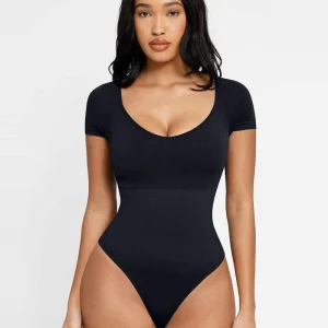 Body Gainant à Manches Courtes et Grande Taille avec Contrôle du Ventre