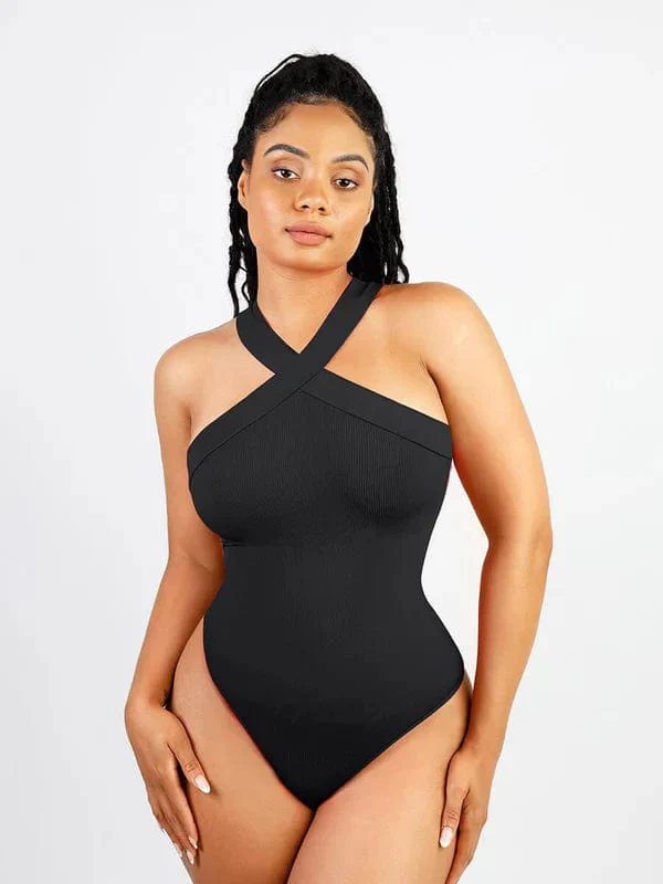 Body En Shapewear Sans Coutures À Col Halter Et Croisé – Image 8