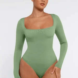 Body Gainant À Manches Longues Avec Contrôle Du Ventre Et Décolleté Carré