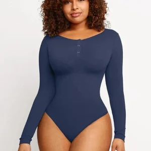 Body Sculptant À Manches Longues Et Décolleté En Scoop À Forte Compression