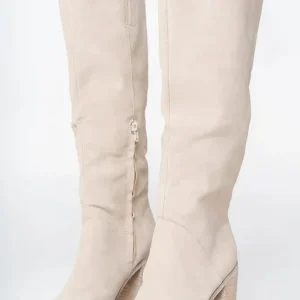 Bottes hautes femme beige avec talon bloc