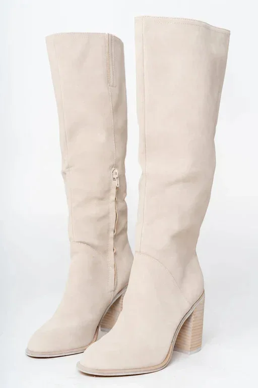 Bottes hautes femme beige avec talon bloc