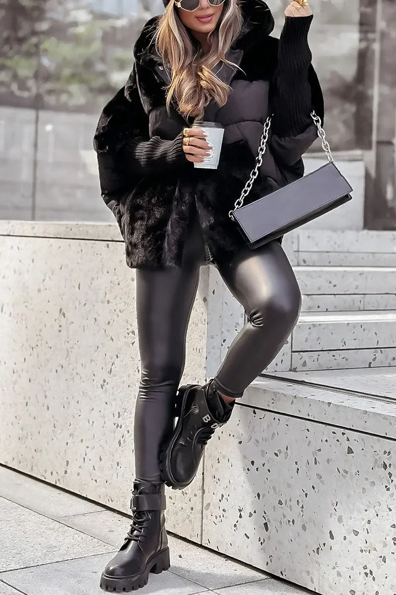 Cape d'hiver matelassée avec capuche et col fausse fourrure – Image 6