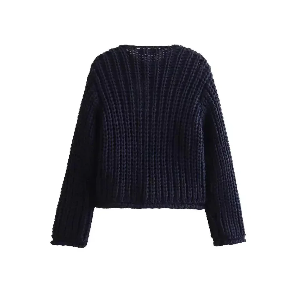 Cardigan femme bleu marine boutonné coupe décontractée – Image 6