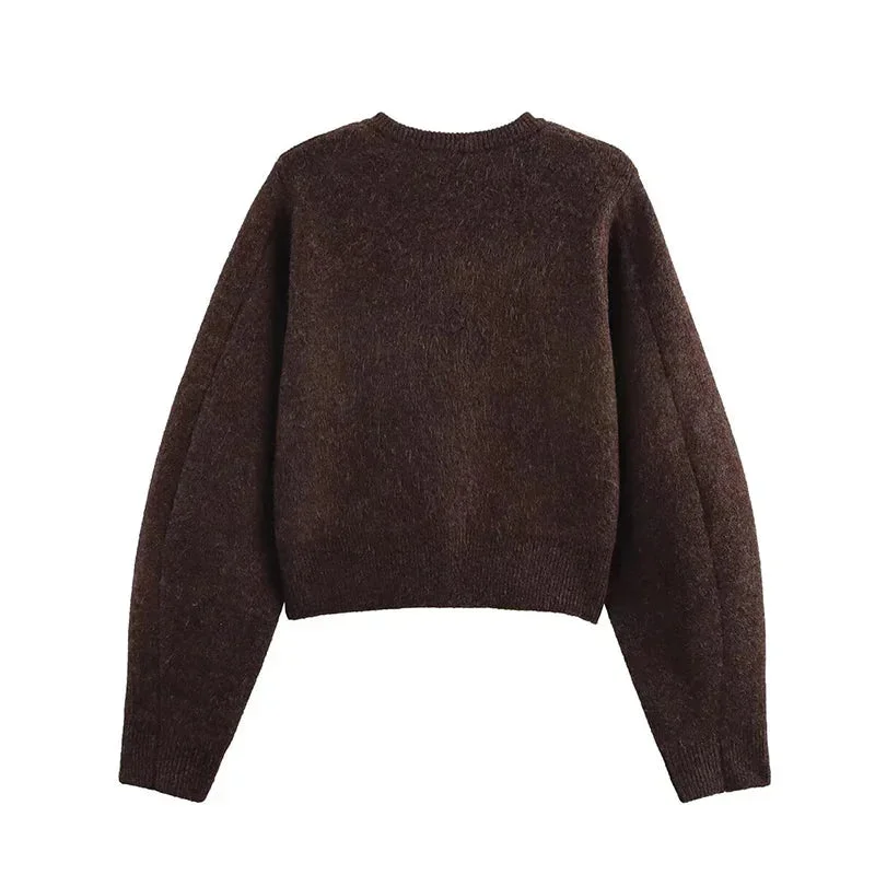 Cardigan femme brun en tricot avec poches pratiques – Image 4