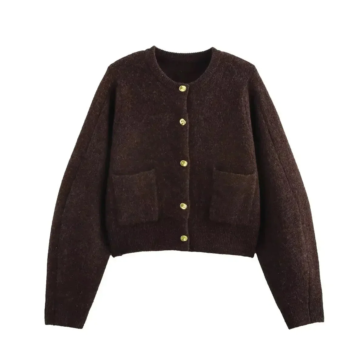 Cardigan femme brun en tricot avec poches pratiques – Image 8