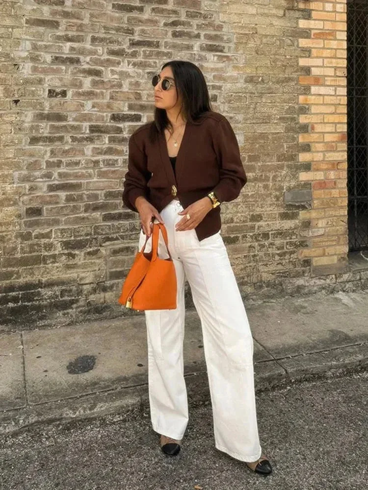 Cardigan femme col en V boutons dorés – Image 6