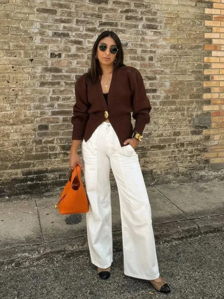 Cardigan femme col en V boutons dorés – Image 2