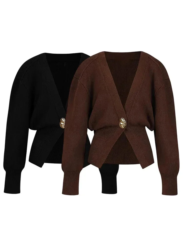 Cardigan femme col en V boutons dorés – Image 5
