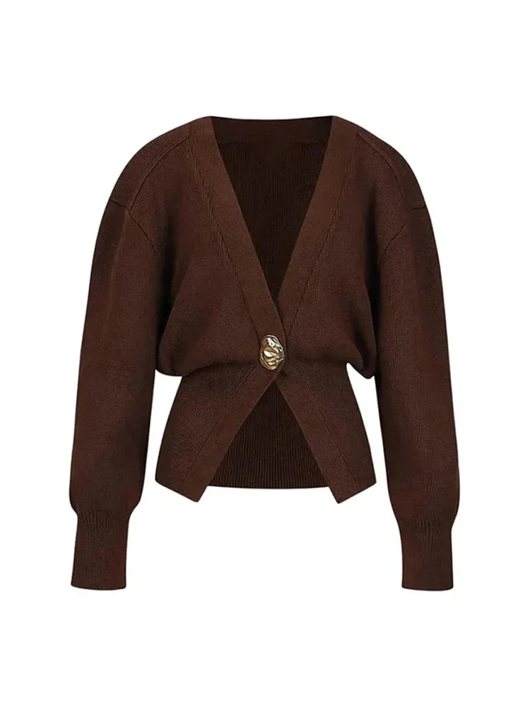 Cardigan femme col en V boutons dorés – Image 9