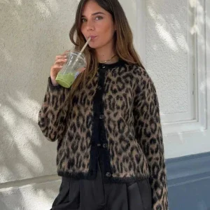 Cardigan femme à manches bouffantes motif animal