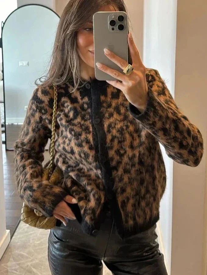 Cardigan femme à manches bouffantes motif animal – Image 4