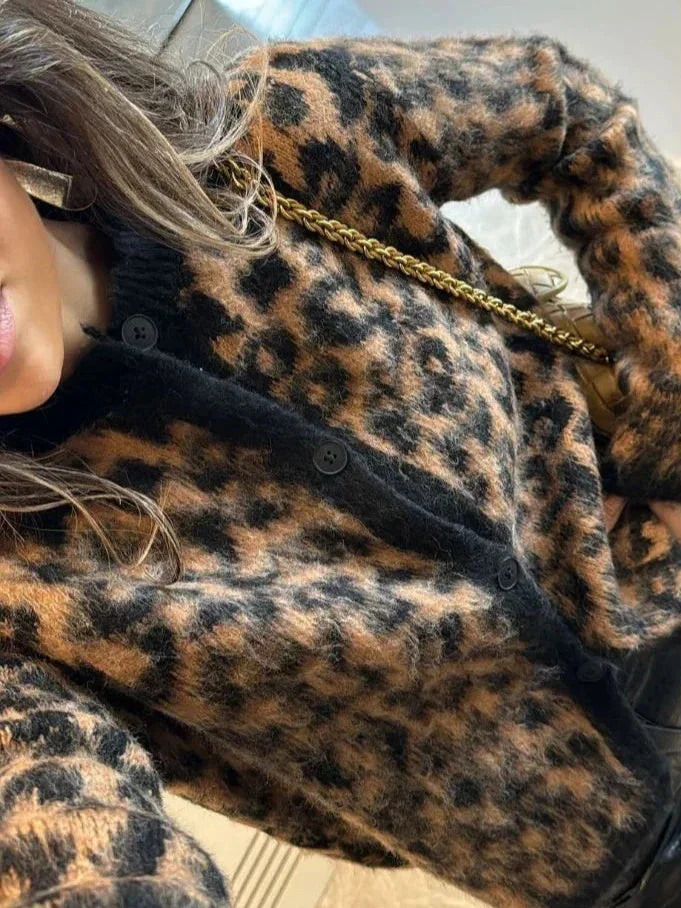 Cardigan femme manches longues motif animalier – Image 3