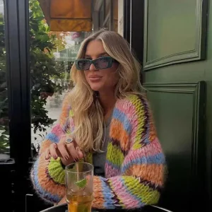 Cardigan femme multicolore en maille à rayures