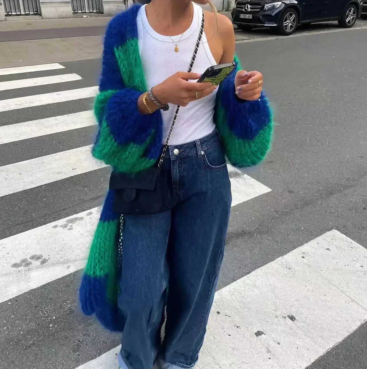 Cardigan long femme à rayures design contemporain – Image 8