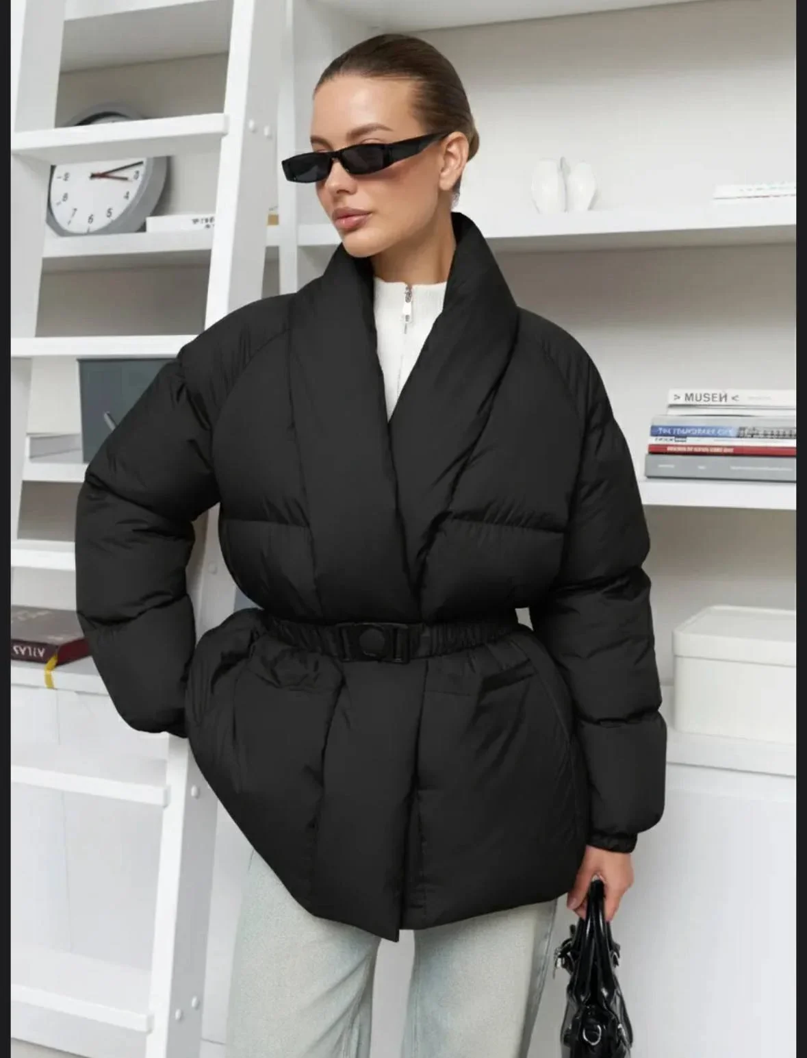 Doudoune femme avec ceinture et col montant – Image 3
