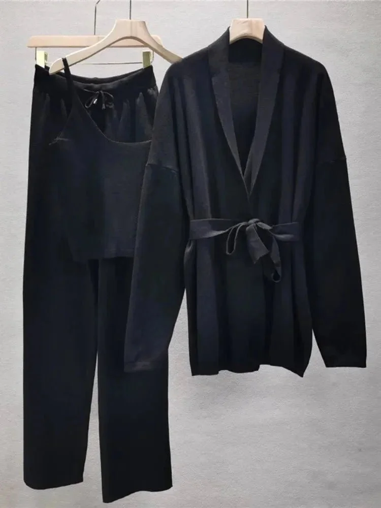 Ensemble cardigan ceinturé et pantalon tricoté femme – Image 5