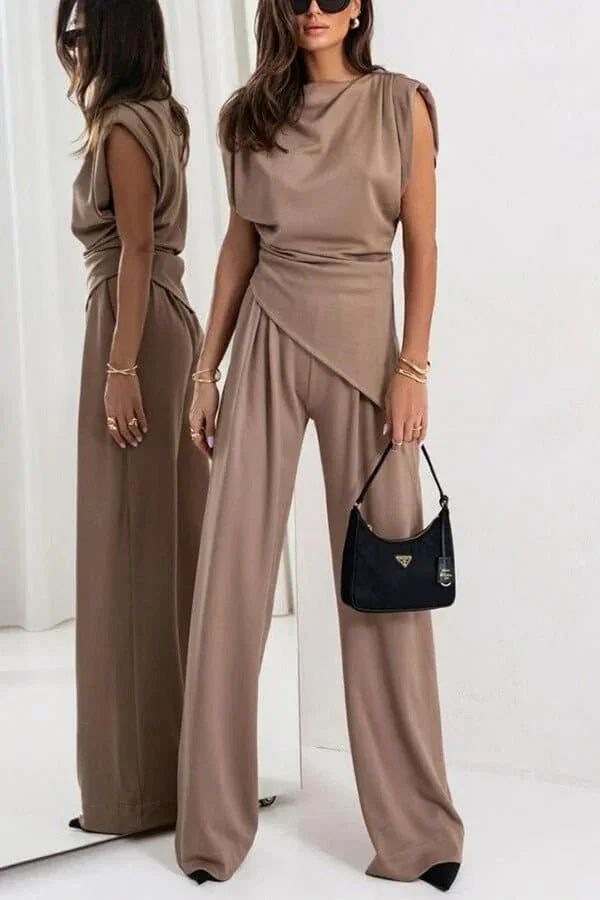 Ensemble femme drapé deux pièces avec pantalon ample – Image 5