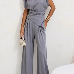 Ensemble femme drapé deux pièces avec pantalon ample