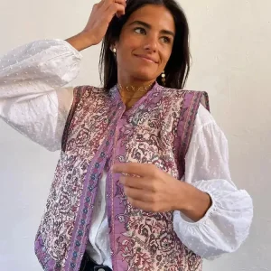 Gilet boho femme imprimé floral et ethnique