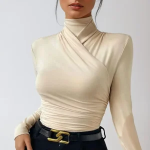 Haut croisé drapé à manches longues pour femme